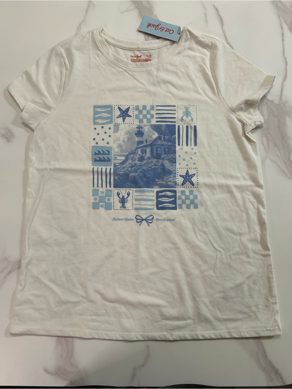 Cat & Jack White Kids Graphic Tee with Blue Lighthouse Print 31